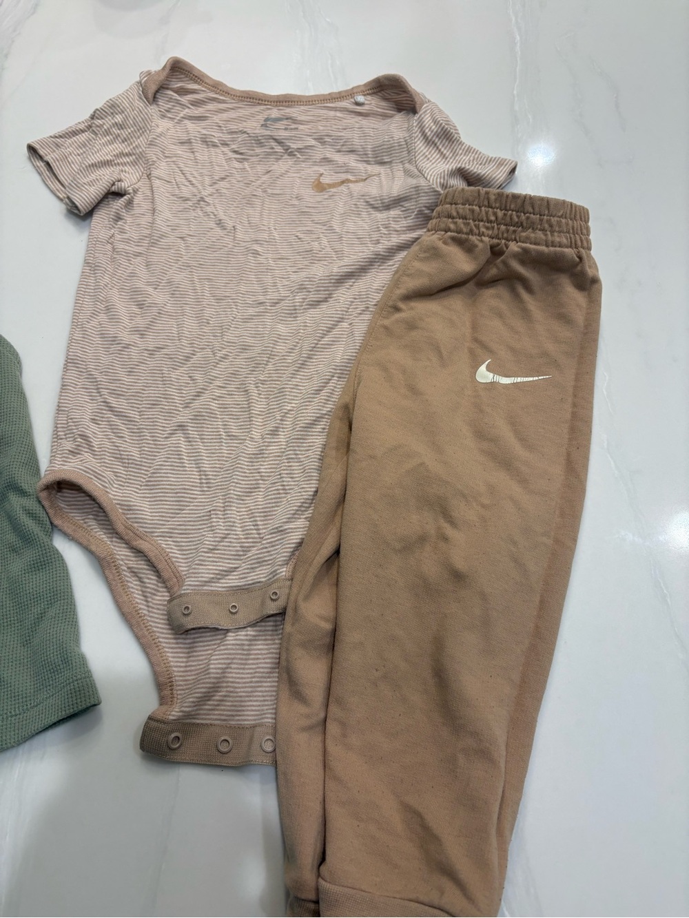 Nike Kids Beige/Tan Striped Bodysuit and Tan Joggers Matching Set